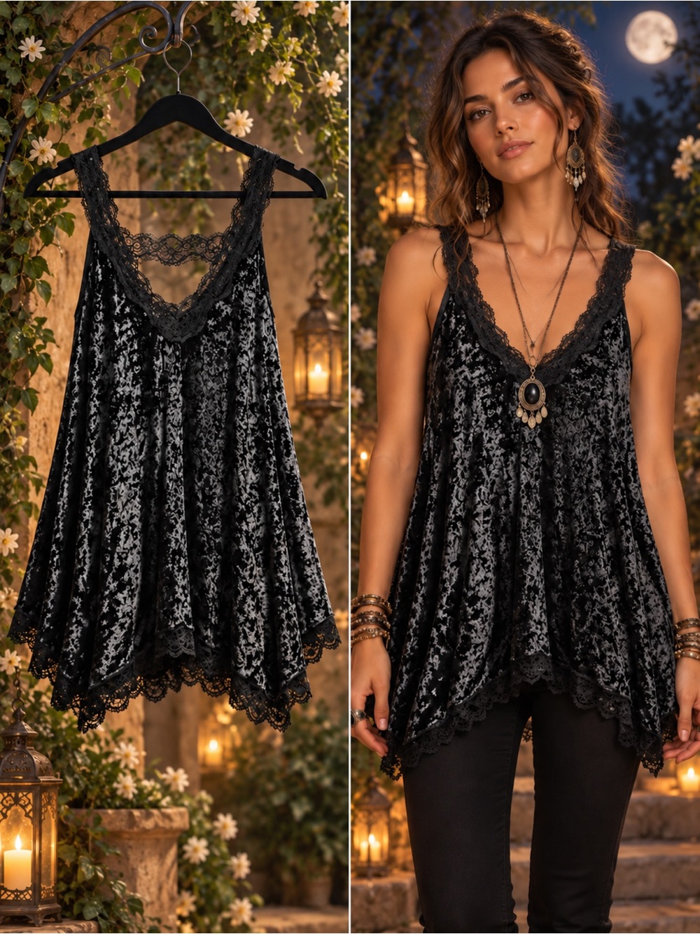 A Rare Bird with pockets / S/M/ crushed velvet handkerchief-hem swing cami